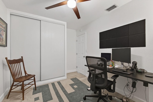 2476 S Florida Mango Rd, West Palm Beach, FL 33406 - office area featuring ceiling fan, light wood-type flooring, and baseboards