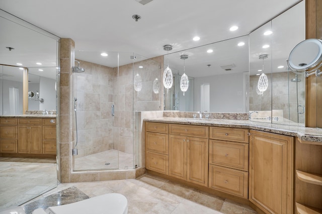 1401 S Ocean Blvd Unit 305, Boca Raton, FL 33432 - full bathroom with a stall shower, vanity, and recessed lighting