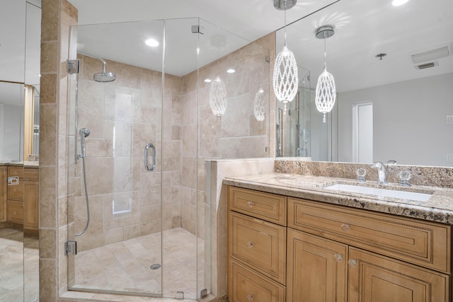 1401 S Ocean Blvd Unit 305, Boca Raton, FL 33432 - full bath with vanity, a stall shower, and recessed lighting