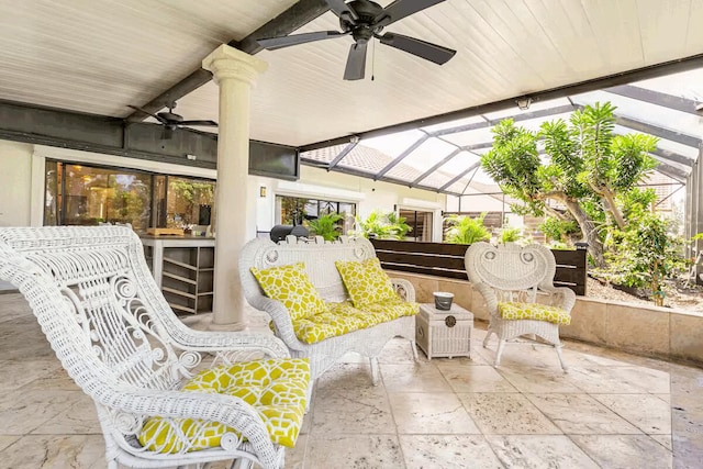 9823 NE Sun Pointe Dr, Boynton Beach, FL 33437 - view of patio with ceiling fan and a lanai
