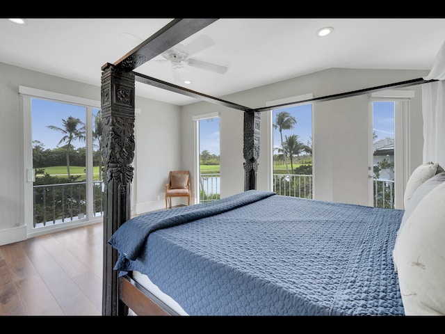 12990 Marsh Lndg, Palm Beach Gardens, FL 33418 - bedroom with access to outside, wood finished floors, recessed lighting, and a ceiling fan