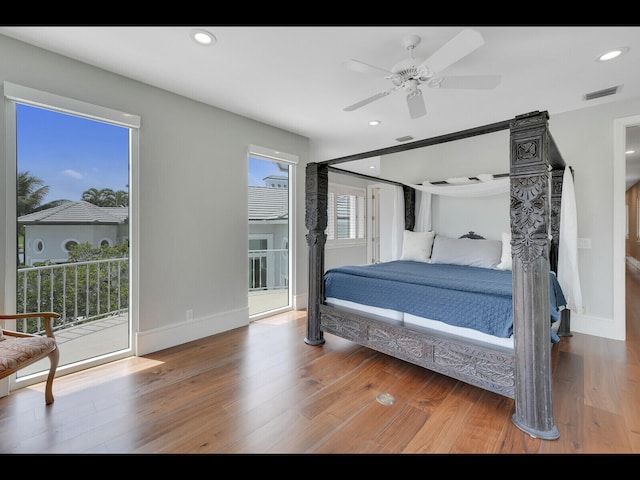 12990 Marsh Lndg, Palm Beach Gardens, FL 33418 - bedroom featuring access to outside, wood finished floors, recessed lighting, and ceiling fan
