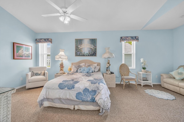 3592 SW Rosser Blvd, Port Saint Lucie, FL 34953 - bedroom with carpet flooring, multiple windows, lofted ceiling, ceiling fan, and baseboards
