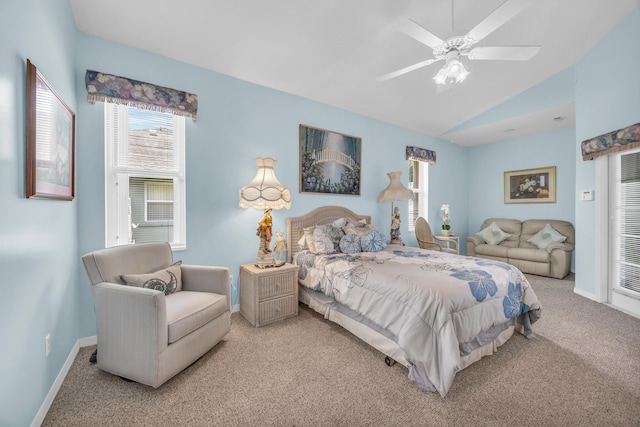 3592 SW Rosser Blvd, Port Saint Lucie, FL 34953 - bedroom with light carpet, lofted ceiling, a ceiling fan, and baseboards