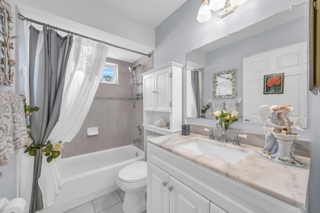 3592 SW Rosser Blvd, Port Saint Lucie, FL 34953 - bathroom featuring tile patterned flooring, vanity, toilet, and shower / bath combination with curtain