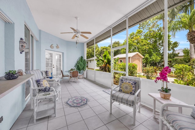 3592 SW Rosser Blvd, Port Saint Lucie, FL 34953 - sunroom / solarium featuring french doors, ceiling fan, and plenty of natural light
