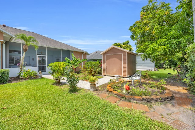 3592 SW Rosser Blvd, Port Saint Lucie, FL 34953 - view of grassy yard with ceiling fan and a sunroom