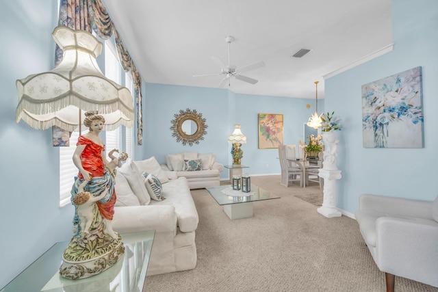 3592 SW Rosser Blvd, Port Saint Lucie, FL 34953 - living room with carpet, ceiling fan, and baseboards