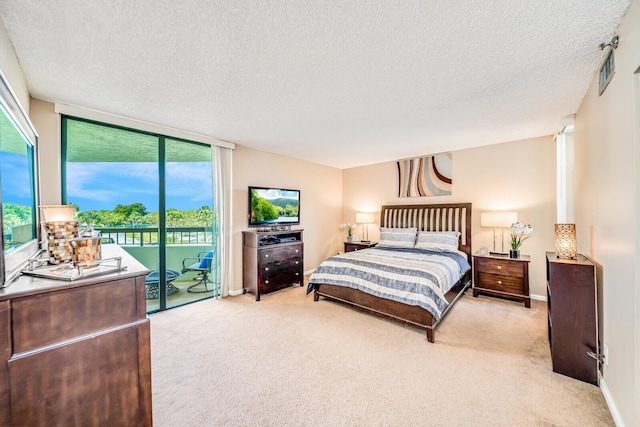 6372 La Costa Dr Unit 306, Boca Raton, FL 33433 - bedroom with carpet floors, access to exterior, multiple windows, a textured ceiling, and a wall of windows