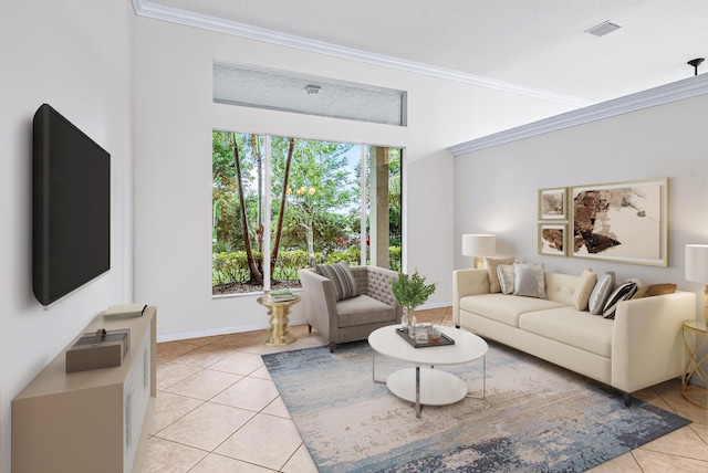 1415 SE Legacy Cove Cir, Stuart, FL 34997 - living room featuring light tile patterned floors and ornamental molding