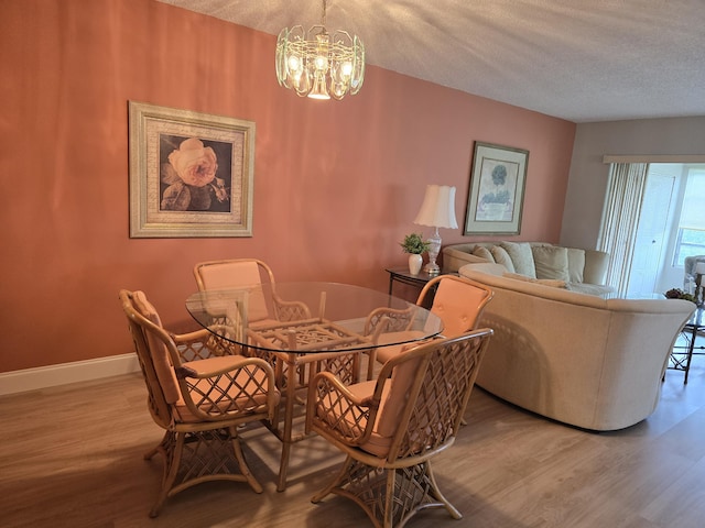 143 Lake Barbara Dr, West Palm Beach, FL 33411 - dining area featuring wood finished floors, a chandelier, a textured ceiling, and baseboards