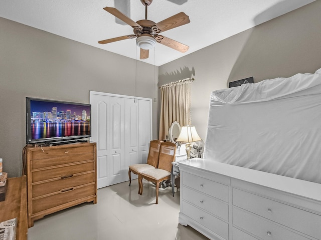 1081 SW Jacqueline Ave, Port Saint Lucie, FL 34953 - bedroom featuring a closet, finished concrete flooring, and a ceiling fan