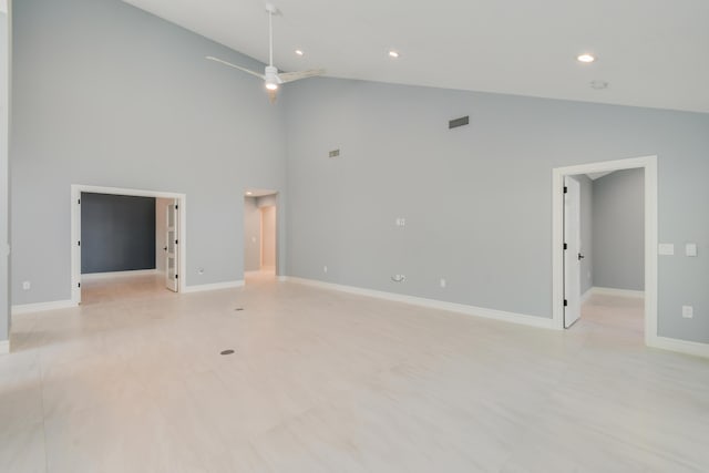 438 River Edge Rd, Jupiter, FL 33477 - spare room featuring a ceiling fan, high vaulted ceiling, baseboards, and recessed lighting