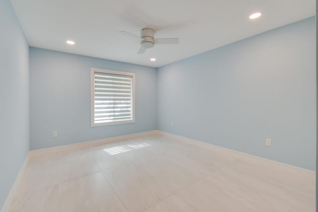 438 River Edge Rd, Jupiter, FL 33477 - unfurnished room featuring a ceiling fan, recessed lighting, tile patterned floors, and baseboards