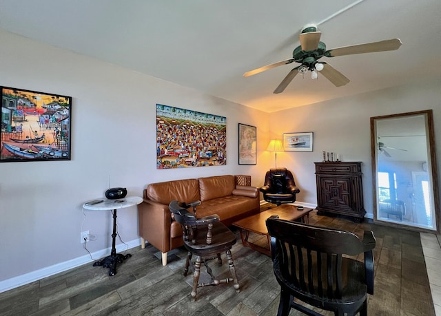 104 Cambridge E, West Palm Beach, FL 33417 - living room with a ceiling fan, baseboards, and wood finished floors