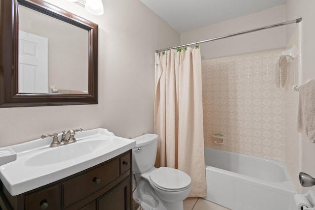 6506 Kings Hwy, Fort Pierce, FL 34951 - bathroom featuring toilet, vanity, shower / tub combo with curtain, and tile patterned floors