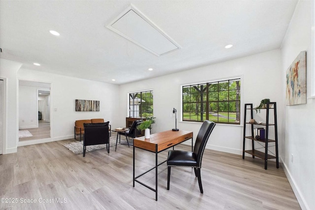 2318 Old Samsula Rd, Port Orange, FL 32128 - office with attic access, light wood finished floors, recessed lighting, and baseboards