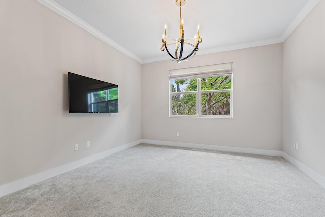6825 Pointe Of Woods Dr, West Palm Beach, FL 33413 - spare room featuring a chandelier, carpet floors, ornamental molding, and baseboards