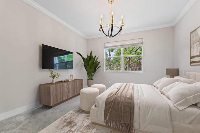 6825 Pointe Of Woods Dr, West Palm Beach, FL 33413 - carpeted bedroom with a chandelier, crown molding, and baseboards