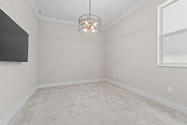 6825 Pointe Of Woods Dr, West Palm Beach, FL 33413 - carpeted spare room featuring crown molding, a chandelier, a smoke detector, and baseboards