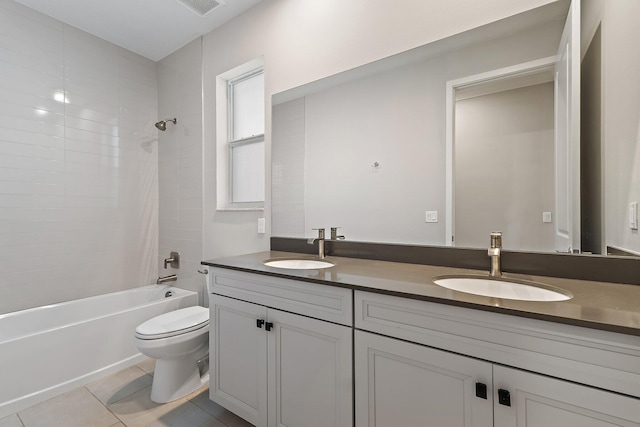 6825 Pointe Of Woods Dr, West Palm Beach, FL 33413 - bathroom with double vanity, toilet, tub / shower combination, and tile patterned flooring