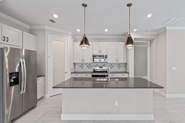 6825 Pointe Of Woods Dr, West Palm Beach, FL 33413 - kitchen featuring appliances with stainless steel finishes, dark countertops, tasteful backsplash, a sink, and light tile patterned flooring