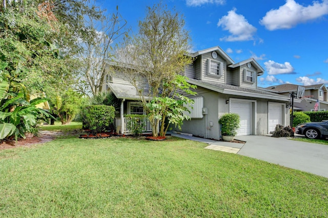 13134 Quiet Woods Rd Unit A, Wellington, FL 33414 - view of front of home with driveway, a front yard, an attached garage, stucco siding, and roof with shingles