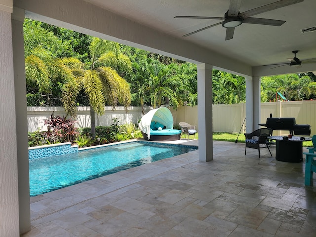 4019 Cascade Falls Cir, Lake Worth, FL 33467 - view of pool featuring a fenced backyard, ceiling fan, and a patio area