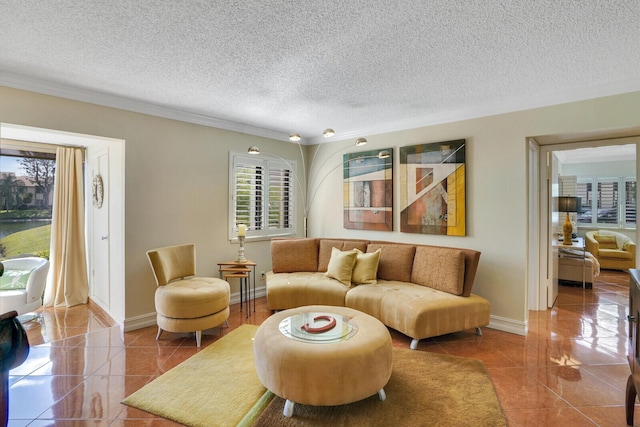 326 Knotty Pine Cir Unit C-1, Greenacres, FL 33463 - living area with ornamental molding, a textured ceiling, and baseboards