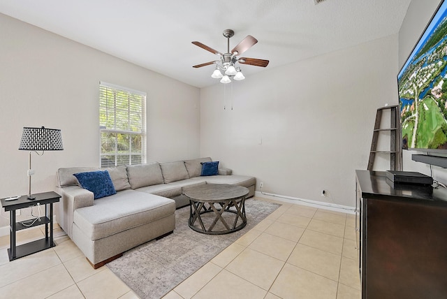 2788 Eagle Rock Cir Unit 3, West Palm Beach, FL 33411 - living room featuring ceiling fan, light tile patterned flooring, and baseboards