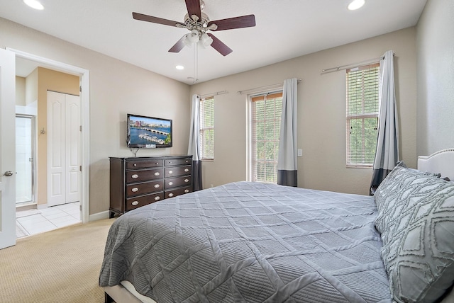 2788 Eagle Rock Cir Unit 3, West Palm Beach, FL 33411 - carpeted bedroom featuring recessed lighting, a ceiling fan, tile patterned flooring, and baseboards