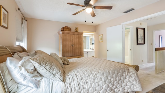 21596 Magdalena Ter, Boca Raton, FL 33433 - bedroom with ensuite bath, carpet, a textured ceiling, a ceiling fan, and baseboards