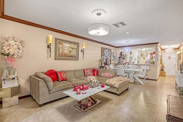 5780 W Fernley Dr Unit 101, West Palm Beach, FL 33415 - tiled living area with crown molding, a textured ceiling, and baseboards