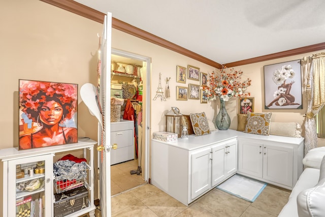 5780 W Fernley Dr Unit 101, West Palm Beach, FL 33415 - home office featuring washer / dryer, crown molding, and light tile patterned flooring