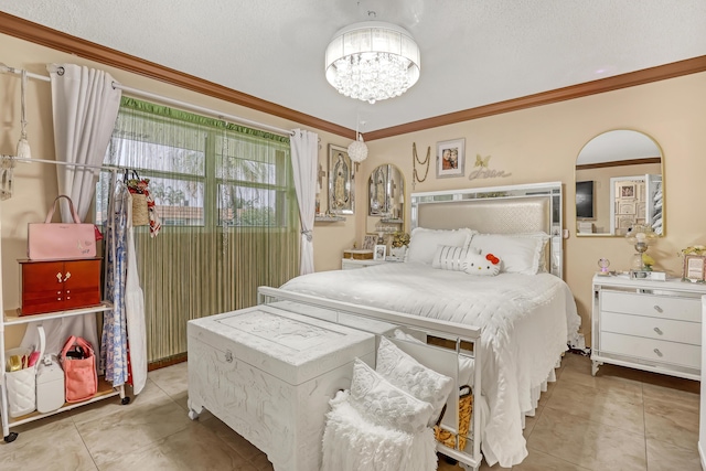 5780 W Fernley Dr Unit 101, West Palm Beach, FL 33415 - tiled bedroom featuring a chandelier and ornamental molding