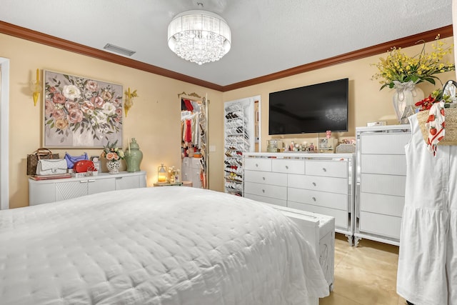 5780 W Fernley Dr Unit 101, West Palm Beach, FL 33415 - bedroom featuring ornamental molding, a chandelier, and light tile patterned flooring