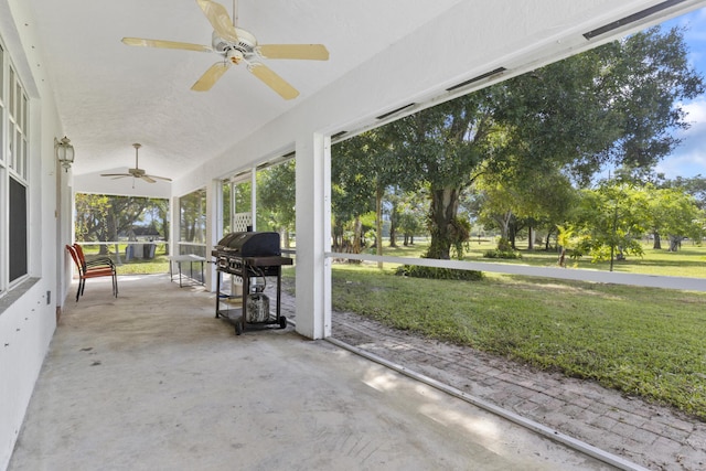 14685 40th St N, Loxahatchee Groves, FL 33470 - view of patio featuring a ceiling fan and a grill