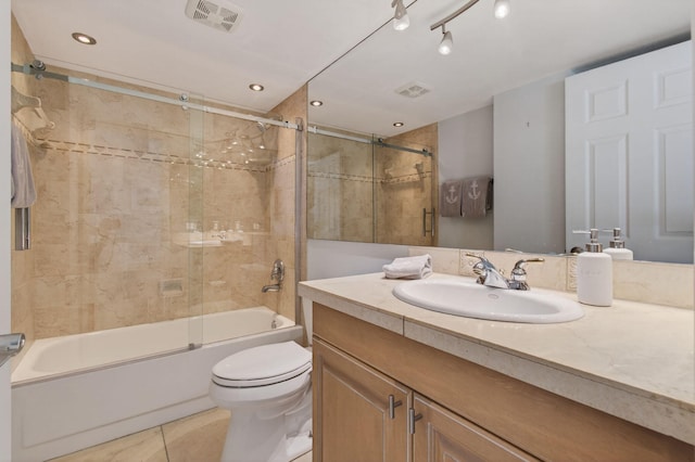 22 Royal Palm Way Unit 205, Boca Raton, FL 33432 - full bathroom with vanity, bath / shower combo with glass door, tile patterned flooring, and recessed lighting