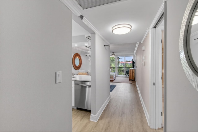 22 Royal Palm Way Unit 205, Boca Raton, FL 33432 - hall with ornamental molding and light wood finished floors