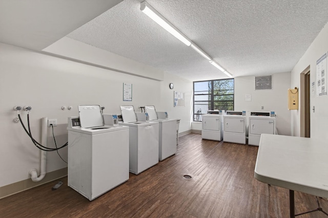 22 Royal Palm Way Unit 205, Boca Raton, FL 33432 - communal laundry room with washer and clothes dryer, a textured ceiling, and dark wood-style floors