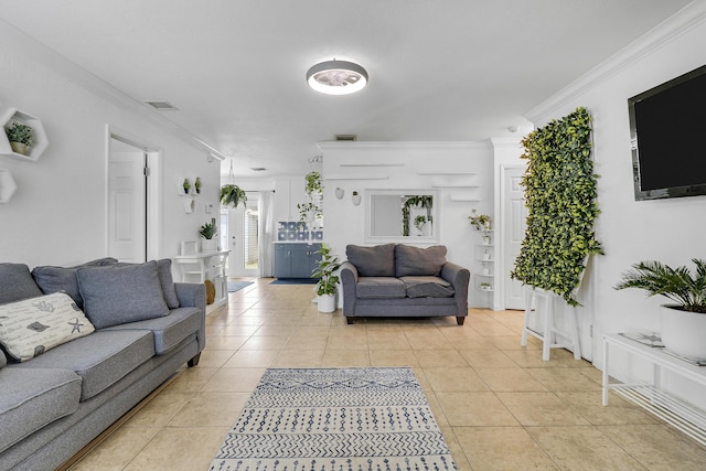 9277 Bloomfield Dr, Palm Beach Gardens, FL 33410 - living area with crown molding and light tile patterned flooring
