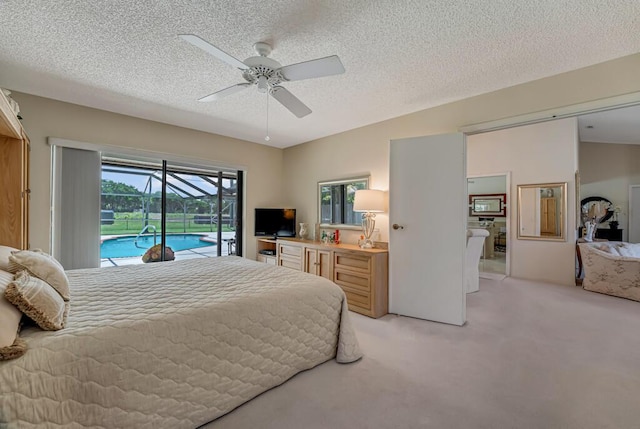 1500 Chapparel Way, Wellington, FL 33414 - bedroom featuring access to outside, light carpet, ceiling fan, and a textured ceiling