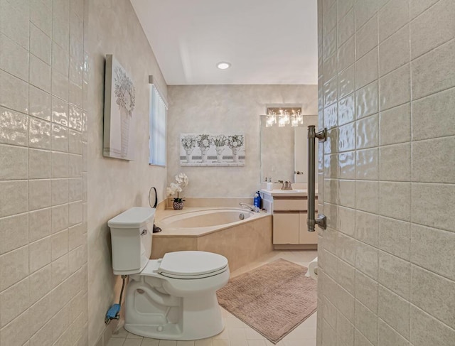 1500 Chapparel Way, Wellington, FL 33414 - bathroom featuring a bath, tile patterned floors, vanity, recessed lighting, and a chandelier