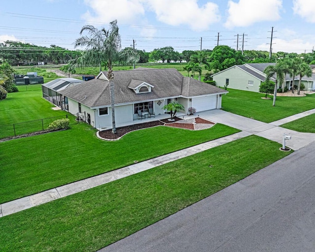 1500 Chapparel Way, Wellington, FL 33414 - ranch-style home with driveway, a garage, stucco siding, roof with shingles, and a porch