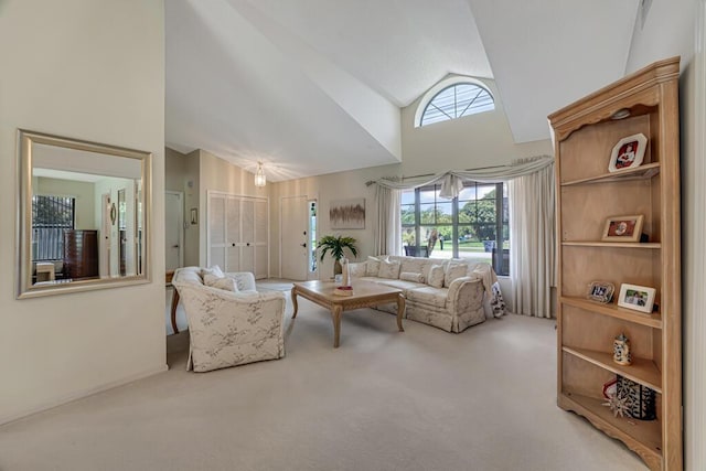 1500 Chapparel Way, Wellington, FL 33414 - living area with carpet flooring and high vaulted ceiling