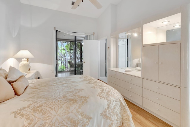 5414 Venetia Ct Unit G, Boynton Beach, FL 33437 - bedroom featuring light wood-style floors, access to exterior, and ceiling fan