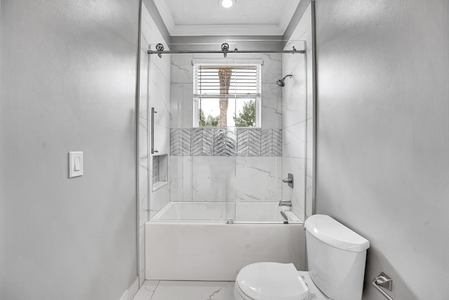 4450 SW Long Bay Dr, Palm City, FL 34990 - bathroom with toilet, shower / bath combination, baseboards, and crown molding