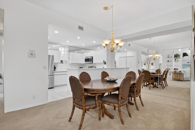 20220 Boca W Dr Unit 1104, Boca Raton, FL 33434 - dining room with a chandelier, light colored carpet, and recessed lighting