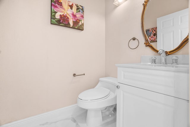 1680 SW 16th St, Boca Raton, FL 33486 - half bathroom with vanity and marble look tiles