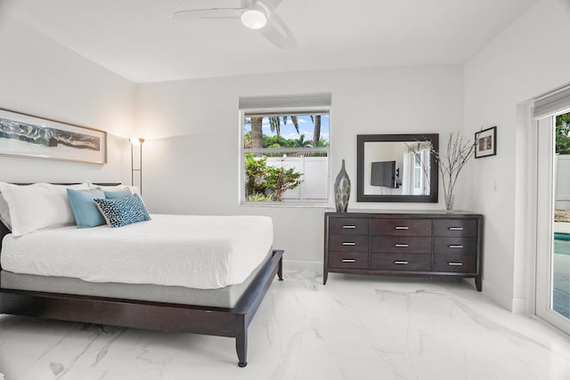 1680 SW 16th St, Boca Raton, FL 33486 - bedroom featuring light marble finish flooring, ceiling fan, and access to outside